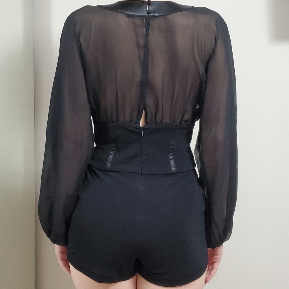 BEBE Black Romper - Mesh and Satin - Picture 3 of 8